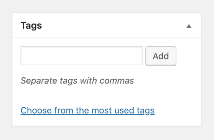 Illustrasjon av feltet for stikkord og tagger i WordPress