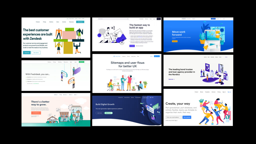 Eksempel på en rekke nettsider som prøver å skape sin egen unike identitet, men som allikevel fremstår som svært like.  