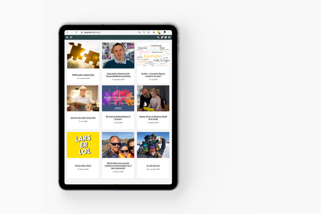 iPad med bildeutsnitt fra Oppsiden.no, laget på vår intranettplattform Nisje